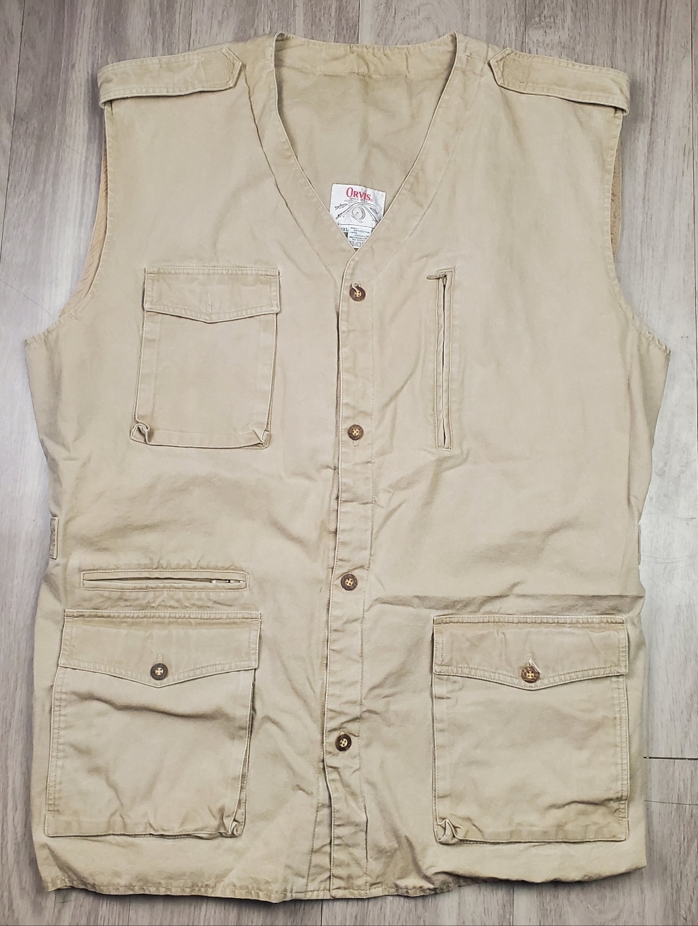 Orvis XXL Tan Utility Vest Fishing Hunting Safari Multi Pocket Cotton Outdoor